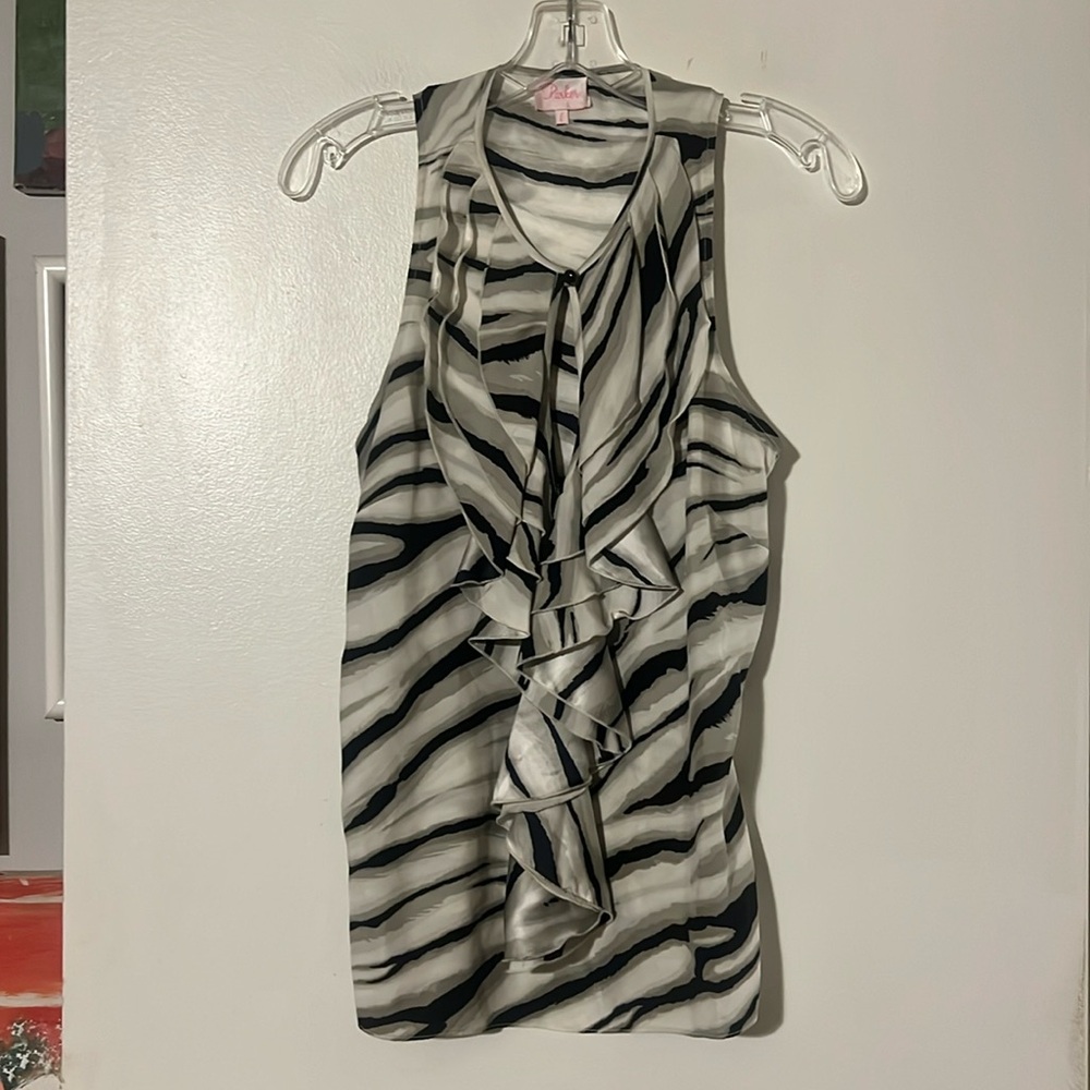 COPY - Parker 100% silk sleeveless top with ruffle front detail